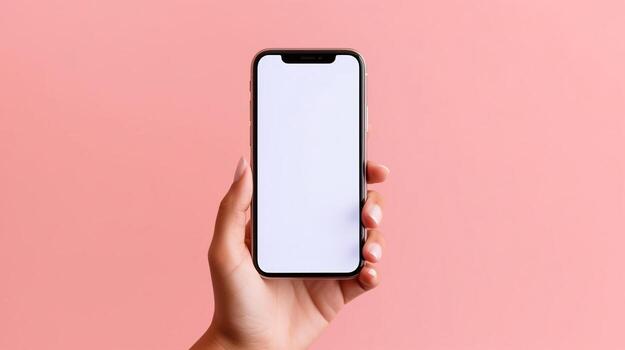 mujer utilizando inteligente teléfono en rosado fondo.. generativo ai foto