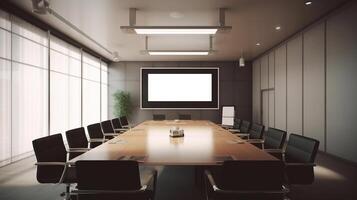 conference room or meeting room with a screen on the wall. photo