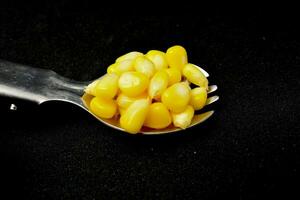 boiled corn kernels black background photo