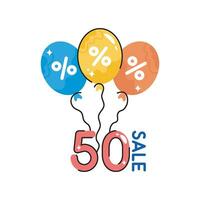 50 percent sale doodle vector colorful Sticker. EPS 10 file