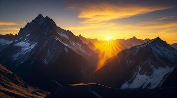 Beautiful sunset in the mountains. Panorama of the mountains AI Generative photo