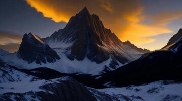 hermosa puesta de sol en el montañas. panorama de el montañas ai generativo foto