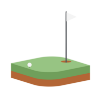 isométrique le golf trou champ sol avec blanc drapeau png