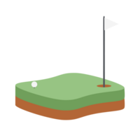 isométrique le golf trou champ sol avec blanc drapeau png