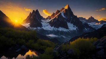 Beautiful sunset in the mountains. Panorama of the mountains AI Generative photo