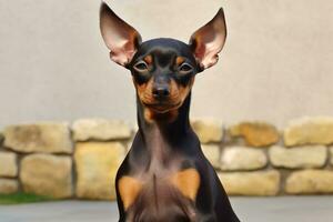 Portrait of a dane. Portrait of cute miniature pinscher dog. AI generative photo