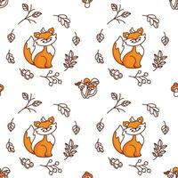 Cute fox in the autumn forest. Seamless pattern. Kid print. Vector. vector
