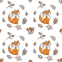 Cute fox in the autumn forest. Seamless pattern. Kid print. Vector. vector
