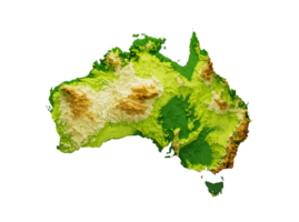 Australia Map Shaded relief Color Height map 3d illustration png