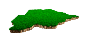 Botswana kaart bodem land geologie dwarsdoorsnede met groen gras en rotsgrond textuur 3d illustratie png