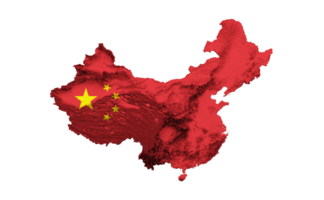 China map with the flag Colors Red and yellow Shaded relief map 3d illustration png