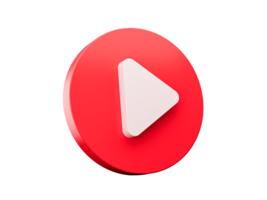 Red play button. Website icon symbol. web button Concept of video, audio playback. 3d illustration png