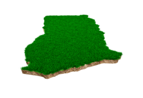 Ghana kaart bodem land geologie dwarsdoorsnede met groen gras en rotsgrond textuur 3d illustratie png