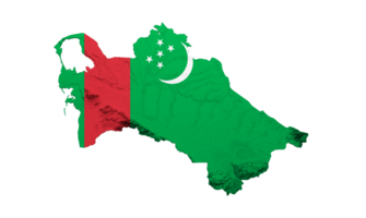 Turkmenistan map with the flag Colors Red and Green Shaded relief map 3d illustration png