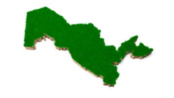 Uzbekistan Map soil land geology cross section with green grass and Rock ground texture 3d illustration png