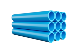 Blue PVC pipes Stacked , 3d illustration png