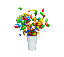 Jelly Beans spilling out of a cup Container isolated on white multicolored candies spilled 3d illustration png