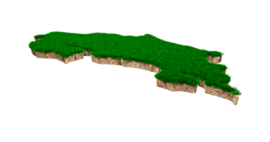 Costa Rica Map soil land geology cross section with green grass and Rock ground texture 3d illustration png