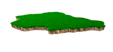 Nigeria kaart bodem land geologie dwarsdoorsnede met groen gras en rotsgrond textuur 3d illustratie png