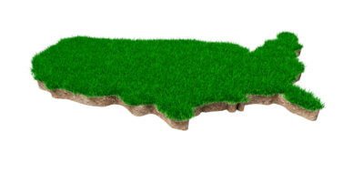 carte des états-unis coupe transversale de la géologie des terres du sol avec de l'herbe verte et de la texture du sol rocheux illustration 3d png