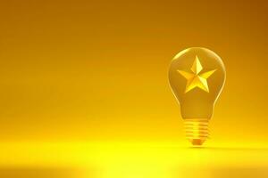 Light bulb with star icon on golden background with copy space. photo
