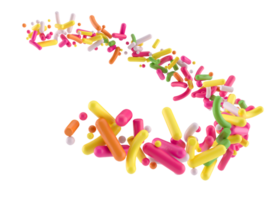 kleurrijk hagelslag in de lucht zoet hagelslag vliegend 3d illustratie png