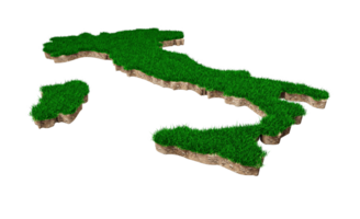 Italië kaart bodem land geologie dwarsdoorsnede met groen gras en rotsgrond textuur 3d illustratie png