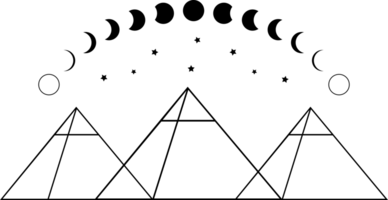 Three egypt ancient pyramid of giza are egyptian pharaoh tomb traingle outline with curve moon different phases or lunar phase and stars png