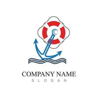 marine retro emblems logo with anchor and rope, anchor logo - vector