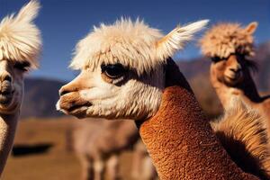 blanco alpaca con un antecedentes. ai generativo foto