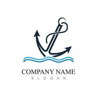 marine retro emblems logo with anchor and rope, anchor logo - vector