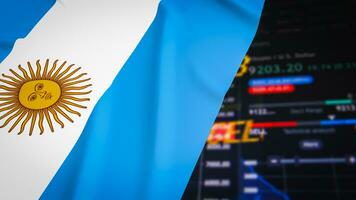 The  Argentina flag on Business chart background  3d rendering photo