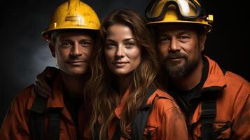 retrato de un bombero en un casco con ai generado foto