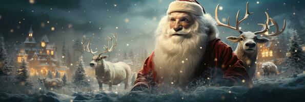 Santa Claus and reindeer in the Christmas holiday with AI Generated photo