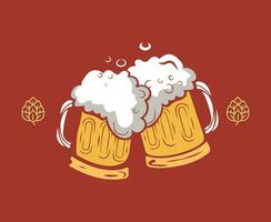 Vector illustration of beer mugs toasting. Artwork in graphic style.