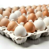 Eggs in carton isolated on white background AI Generated photo