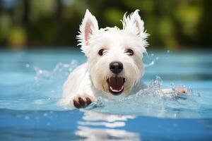 West highland white terrier White Terrier outdoors in pool AI Generated photo