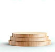 Wooden podium for display product. Background for cosmetic product branding, identity and packaging isolated on white background with empty space AI Generated photo