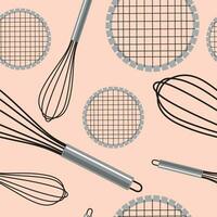 Whisk and cutter, kitchen tools pattern repeat seamless in black color for any design. Vector geometric illustration.