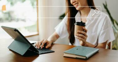Searching Browsing Internet Data Information Networking Concept with blank search bar. photo