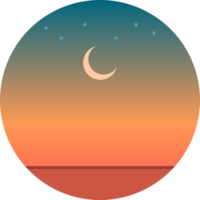 Crescent moon and stars in evening twitlight dusk png