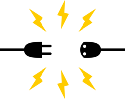 enchufe y enchufe eléctrico desconexión con amarillo eléctrico corto circuito chispas png