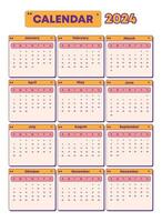 Cute orange 2024 calendar layout template vector