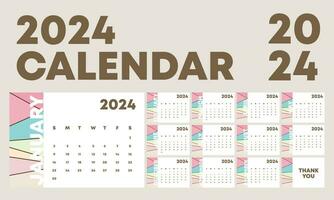 Abstract 2024 calendar layout template vector