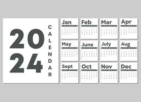 Modern 2024 new year calendar design template with black color vector