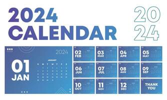 Gradient 2024 calendar template with blue color vector