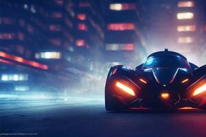 Bat style futuristic cars with Volumetric lighting, epic neon city appocalypse. AI generative photo