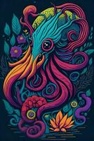 A detailed illustration of a Kraken for a t-shirt design, wallpaper, fashion photo