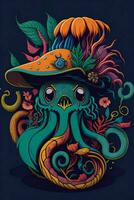 A detailed illustration of a Kraken for a t-shirt design, wallpaper, fashion photo