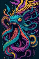 A detailed illustration of a Kraken for a t-shirt design, wallpaper, fashion photo